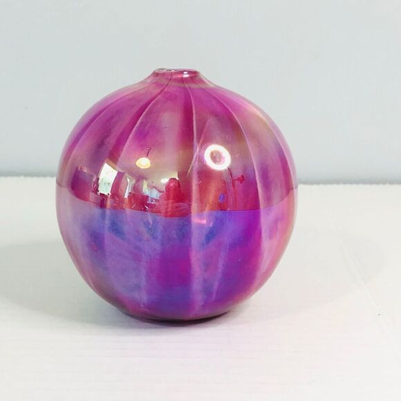 anton intaglio art glass oil lamp pink swirl iridescent orb hand blown home - Picture 2 of 9